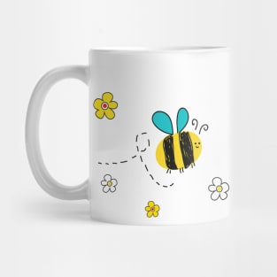Doodle honey bee vector with colorful flowers Mug